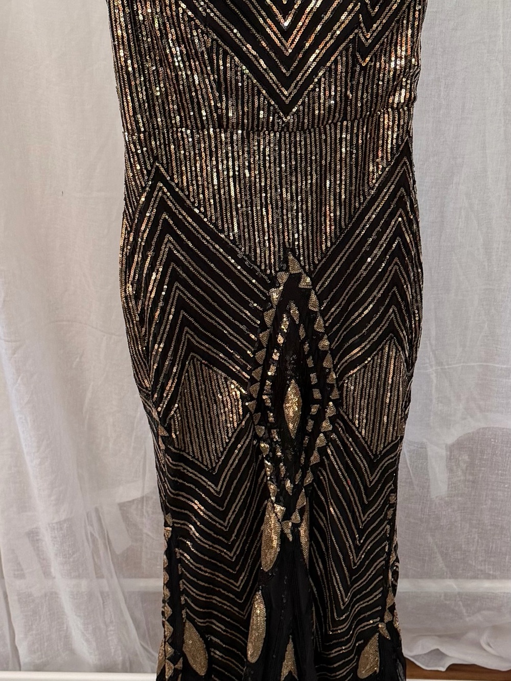 Black & Gold Beaded Art Deco Evening Dress